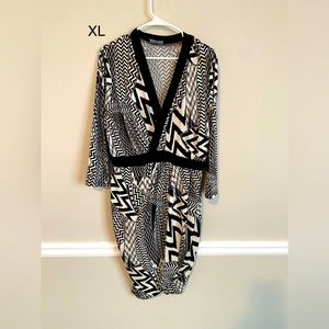 Black & white print wrap dress